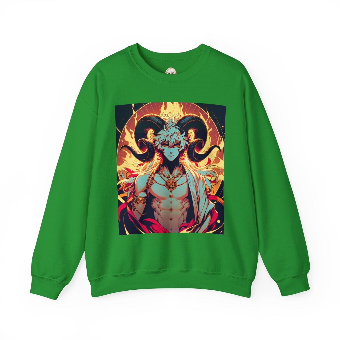 Unisex Heavy Blend™ Crewneck Sweatshirt, Anime Fire Aries, Zodiac Design