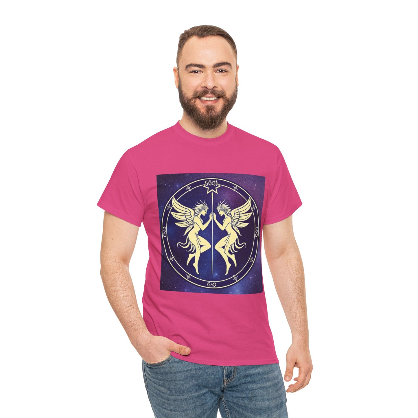 Unisex Heavy Cotton T-Shirt, Space Angel Twins, Gemini Zodiac Design
