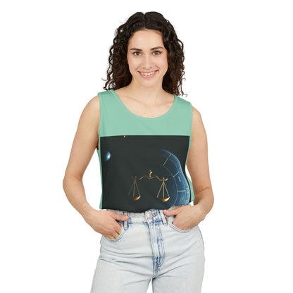 Unisex Garment-Dyed, Tank Top, Libra Design, Space Scale, 100% US cotton