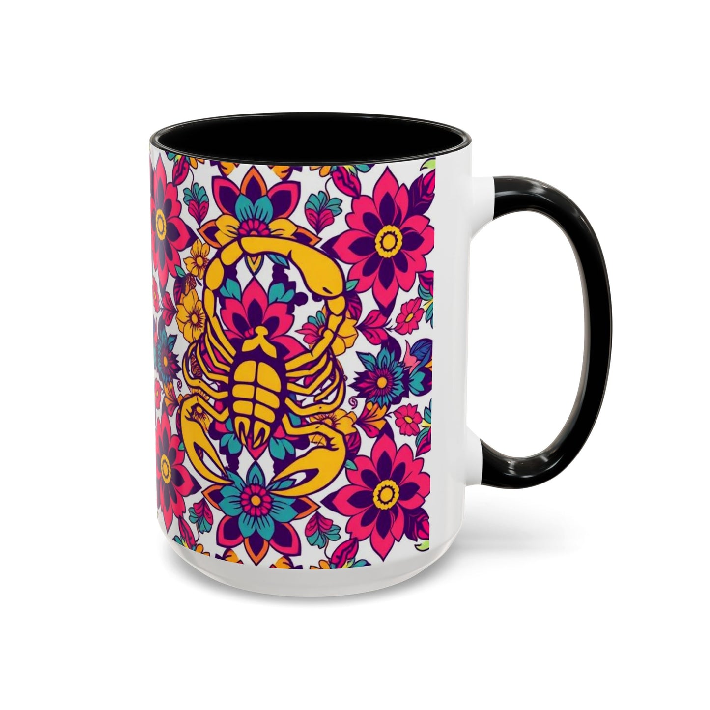 Accent Coffee Mug, Scorpio, Zodiac v2. Flower Pattern, (11, 15oz)