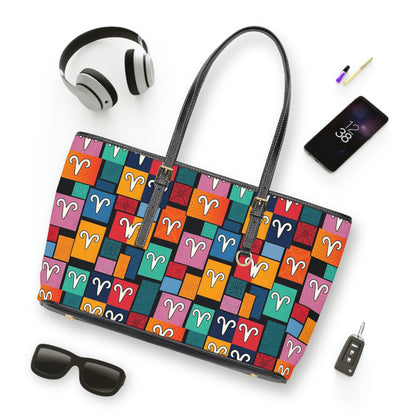 Leather Shoulder Bag, Aries, Zodiac v2, Shapes Pattern