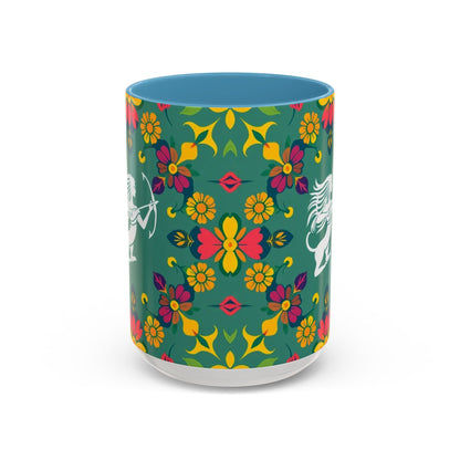 Accent Coffee Mug, Sagittarius, Zodiac. Flower Pattern, (11, 15oz)