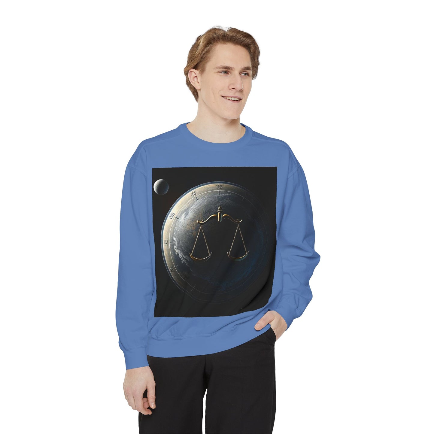 Garment-Dyed Sweatshirt, Unisex, Space Animal Design, Libra