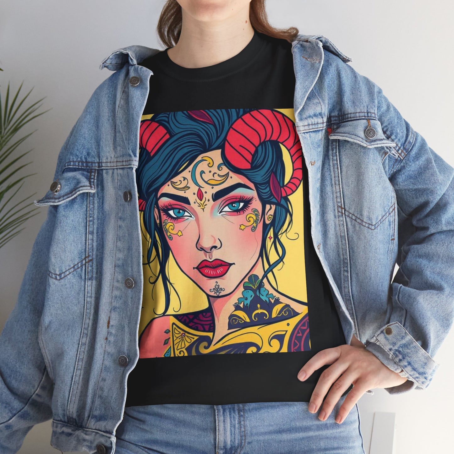 Unisex Heavy Cotton T-Shirt, Aries, Zodiac, Sexy Art