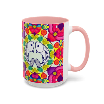 Accent Coffee Mug, Pisces, Zodiac v4, Flower Pattern, (11, 15oz)