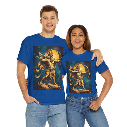 Unisex Heavy Cotton T-Shirt, Midnight Arrow, Sagittarius Zodiac Design