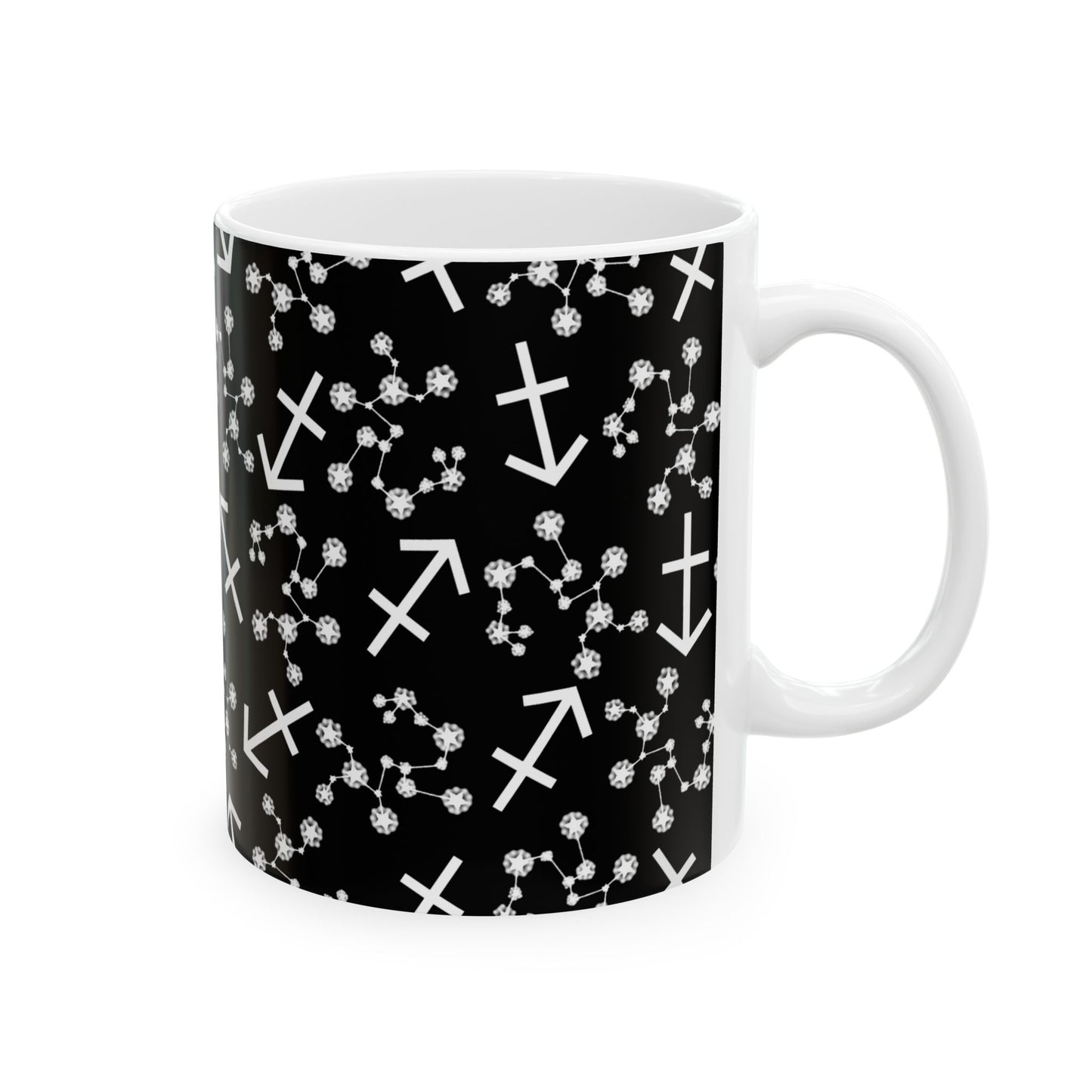 Ceramic Mug, (11oz, 15oz), Ceramic Coffee Mug, Black AOP, Sagittarius Zodiac Design