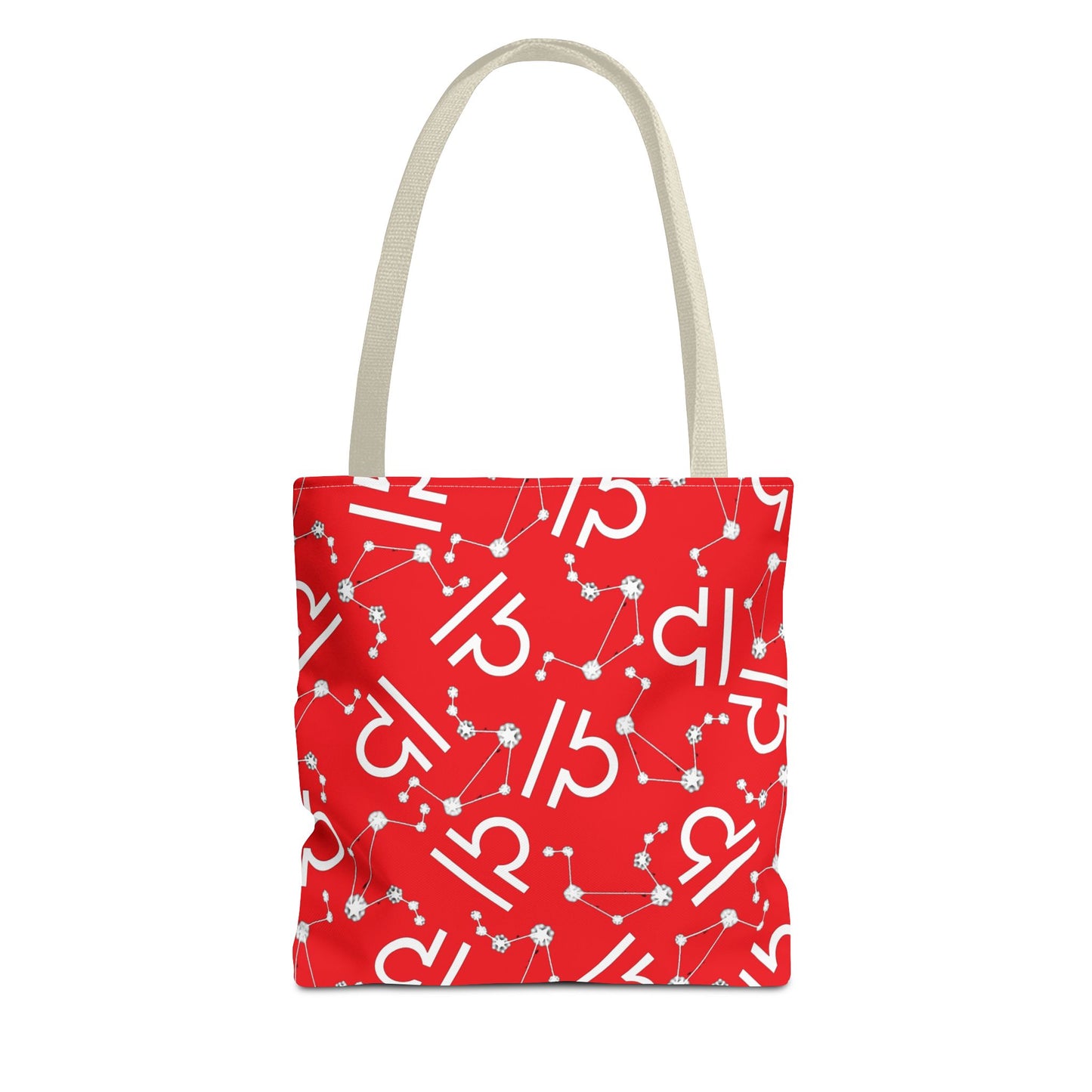 Tote Bag, Libra Zodiac Sign, AOP, (Red, White)