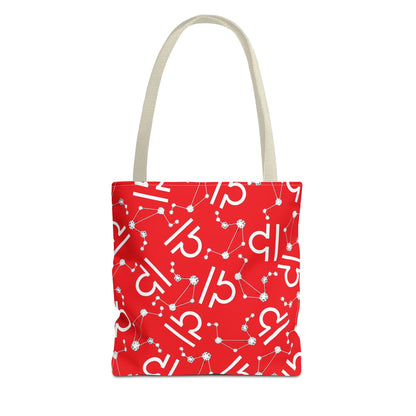 Tote Bag, Libra Zodiac Sign, AOP, (Red, White)