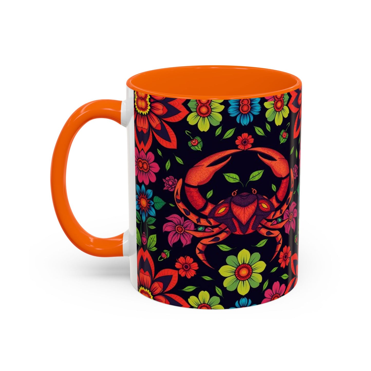Accent Coffee Mug, Cancer, Zodiac v4, Flower Pattern, (11, 15oz)
