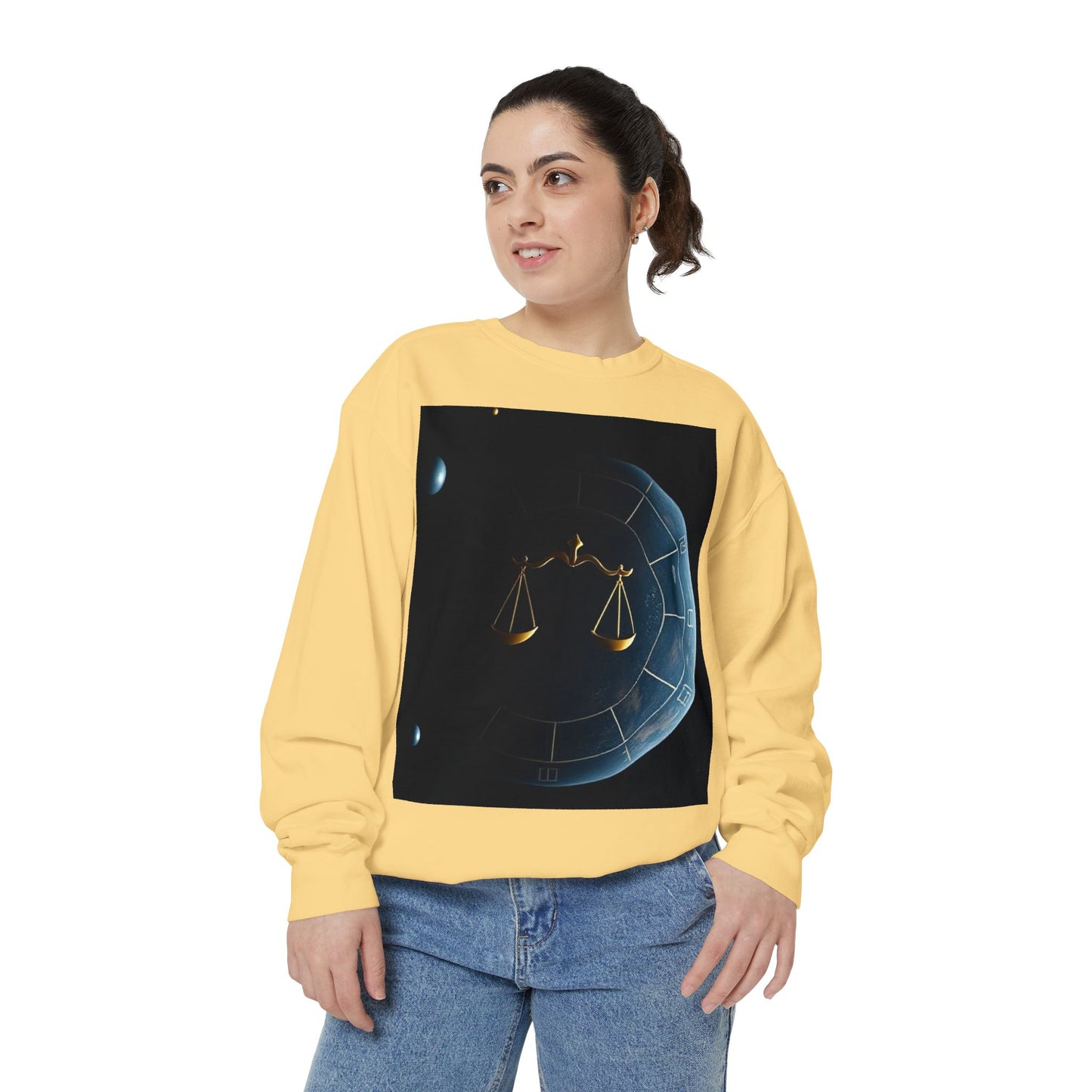Garment-Dyed Sweatshirt, Unisex, Space Animal Design v1, Libra