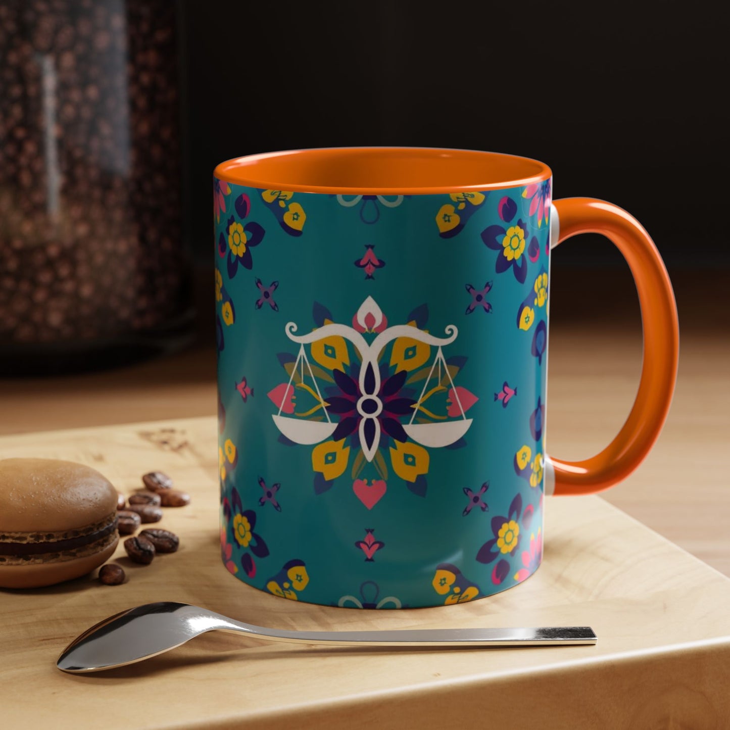 Accent Coffee Mug, Libra, Zodiac v2, Flower Pattern, (11, 15oz)