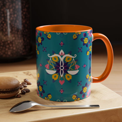 Accent Coffee Mug, Libra, Zodiac v2, Flower Pattern, (11, 15oz)