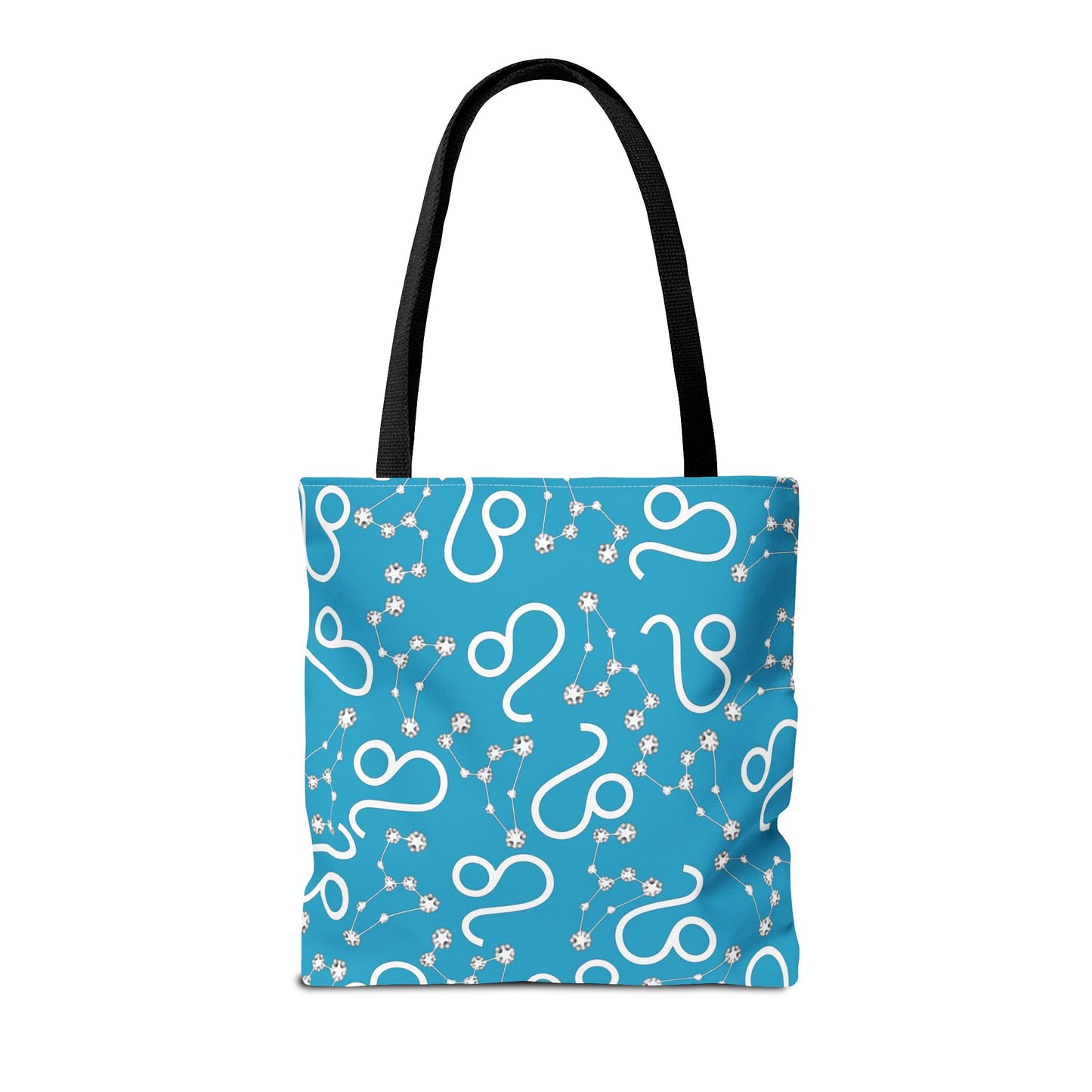 Tote Bag, Leo Zodiac Sign, AOP, (Turquoise, White)