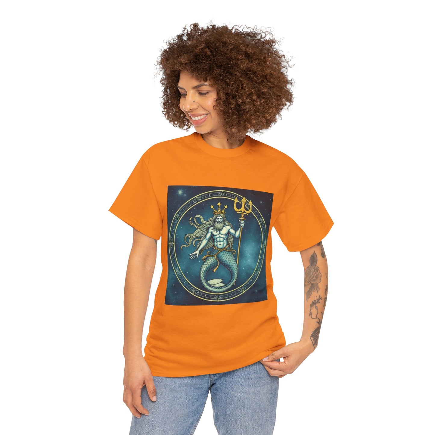 Unisex Heavy Cotton T-Shirt, Aquarius God 5v, Zodiac Design