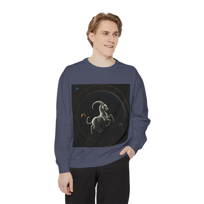 Garment-Dyed Sweatshirt, Unisex, Space Animal Design v1, Capricorn