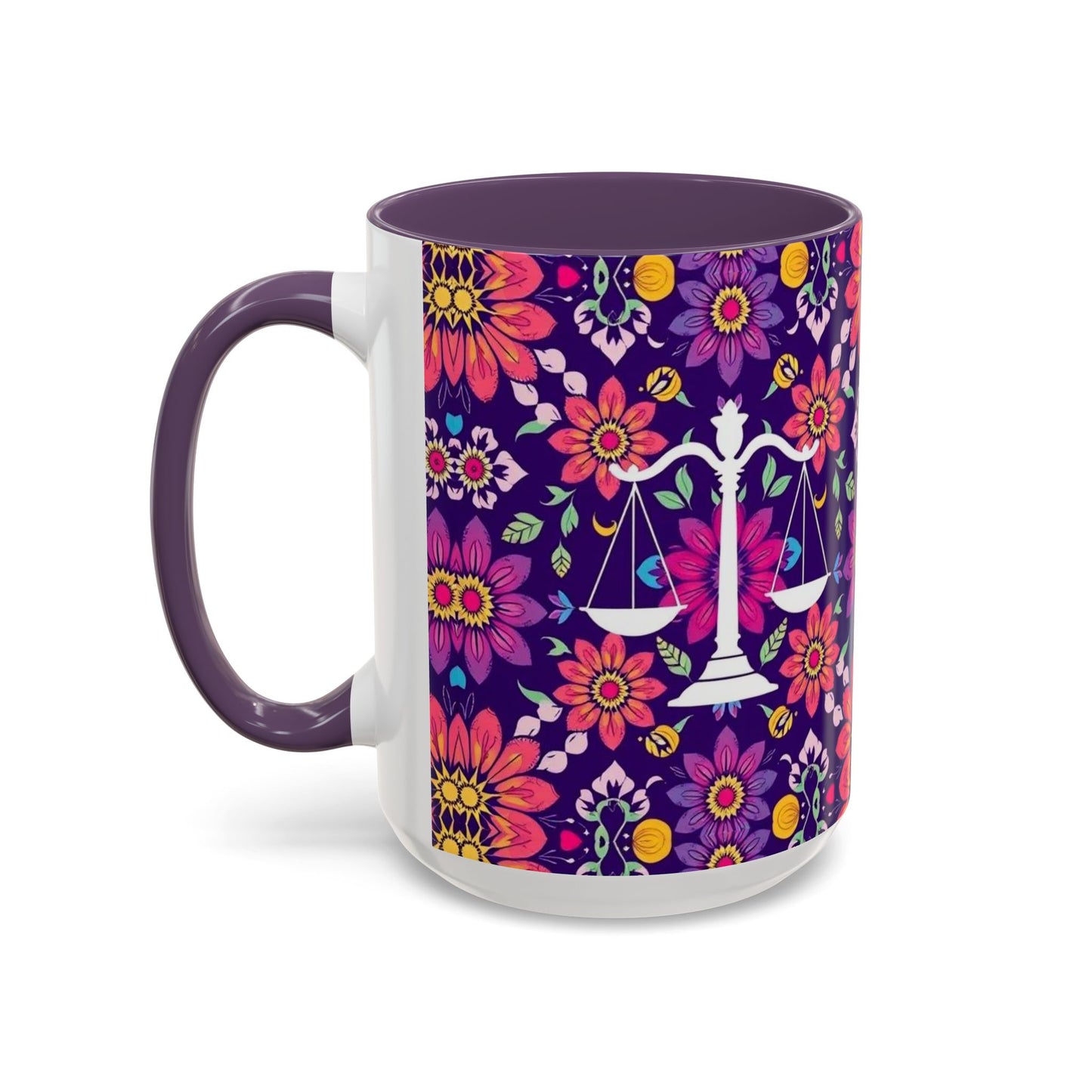 Accent Coffee Mug, Libra, Zodiac v3, Flower Pattern, (11, 15oz)