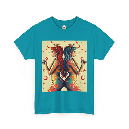 Unisex Heavy Cotton T-Shirt, Gemini, Zodiac v4, Sexy Art