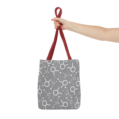 Tote Bag, Taurus Zodiac Sign, AOP, (Grey, White)
