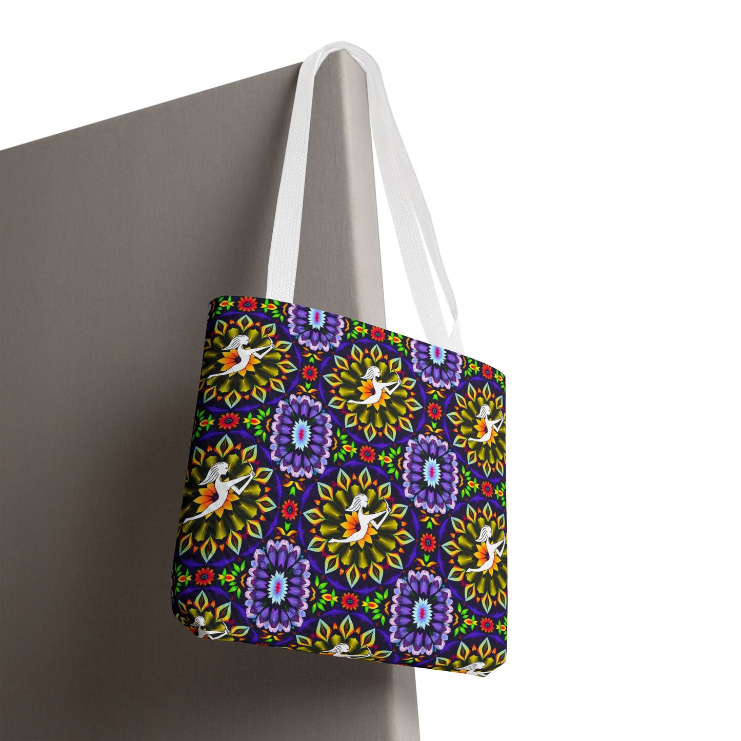 Tote Bag, (AOP), Sagittarius, Zodiac v5, Flower Pattern