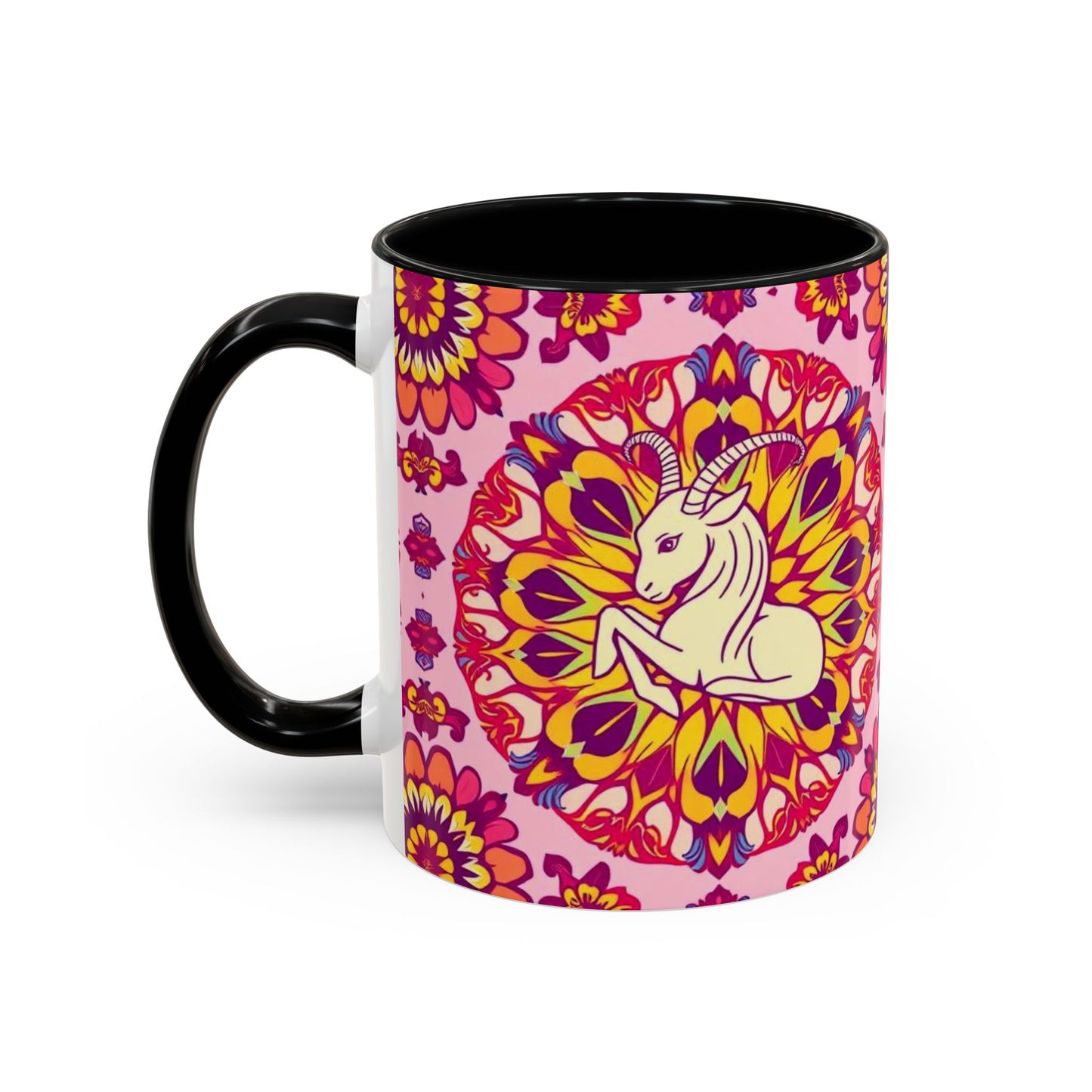 Accent Coffee Mug, Capricorn, Zodiac v3, Flower Pattern, (11, 15oz)