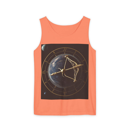 Unisex Garment-Dyed, Tank Top, Sagittarius Design, Planet Symbol, 100% US cotton