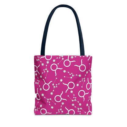 Tote Bag, Taurus Zodiac Sign, AOP, (Pink, White)