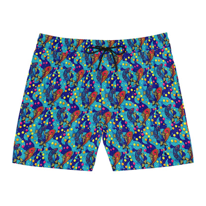Men's Mid-Length Swim Shorts, (AOP), Pisces, Zodiac, Bubble Pattern