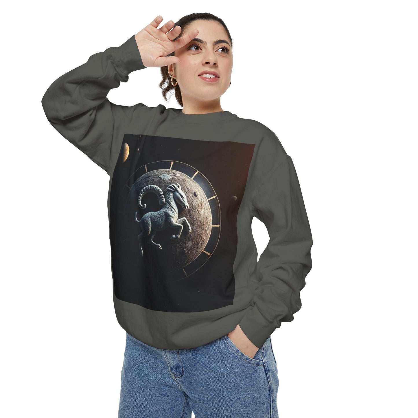 Garment-Dyed Sweatshirt, Unisex, Space Animal Design, Aries