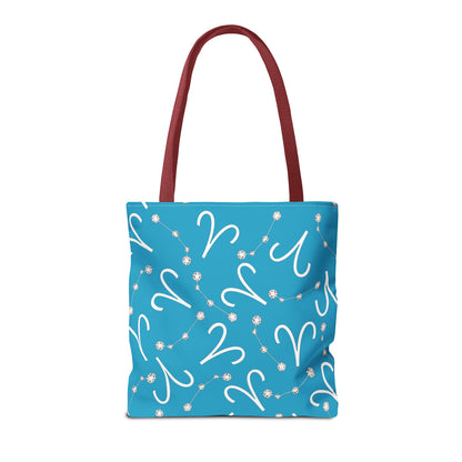 Tote Bag, Aries Zodiac Sign, AOP, (Turquoise, White)