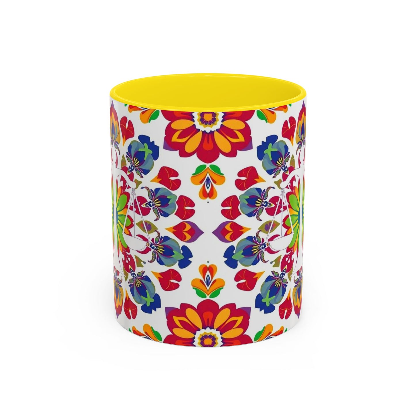 Accent Coffee Mug, Libra, Zodiac v1, Flower Pattern, (11, 15oz)