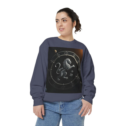 Garment-Dyed Sweatshirt, Unisex, Space Animal Design, Leo