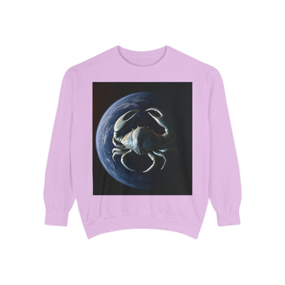 Garment-Dyed Sweatshirt, Unisex, Space Animal Design, Cancer