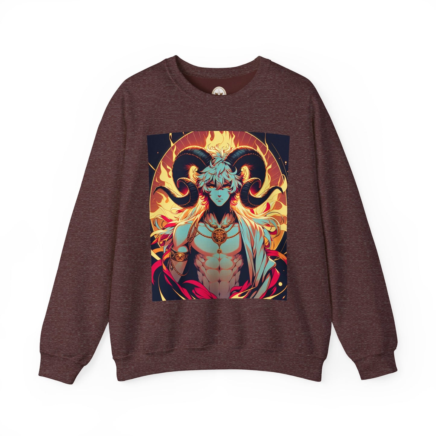 Unisex Heavy Blend™ Crewneck Sweatshirt, Anime Fire Aries, Zodiac Design