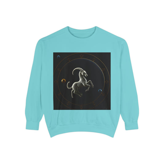 Garment-Dyed Sweatshirt, Unisex, Space Animal Design v1, Capricorn