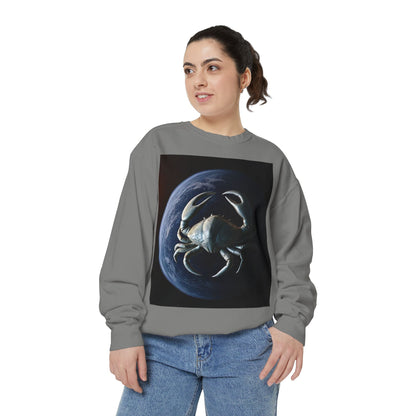 Garment-Dyed Sweatshirt, Unisex, Space Animal Design, Cancer