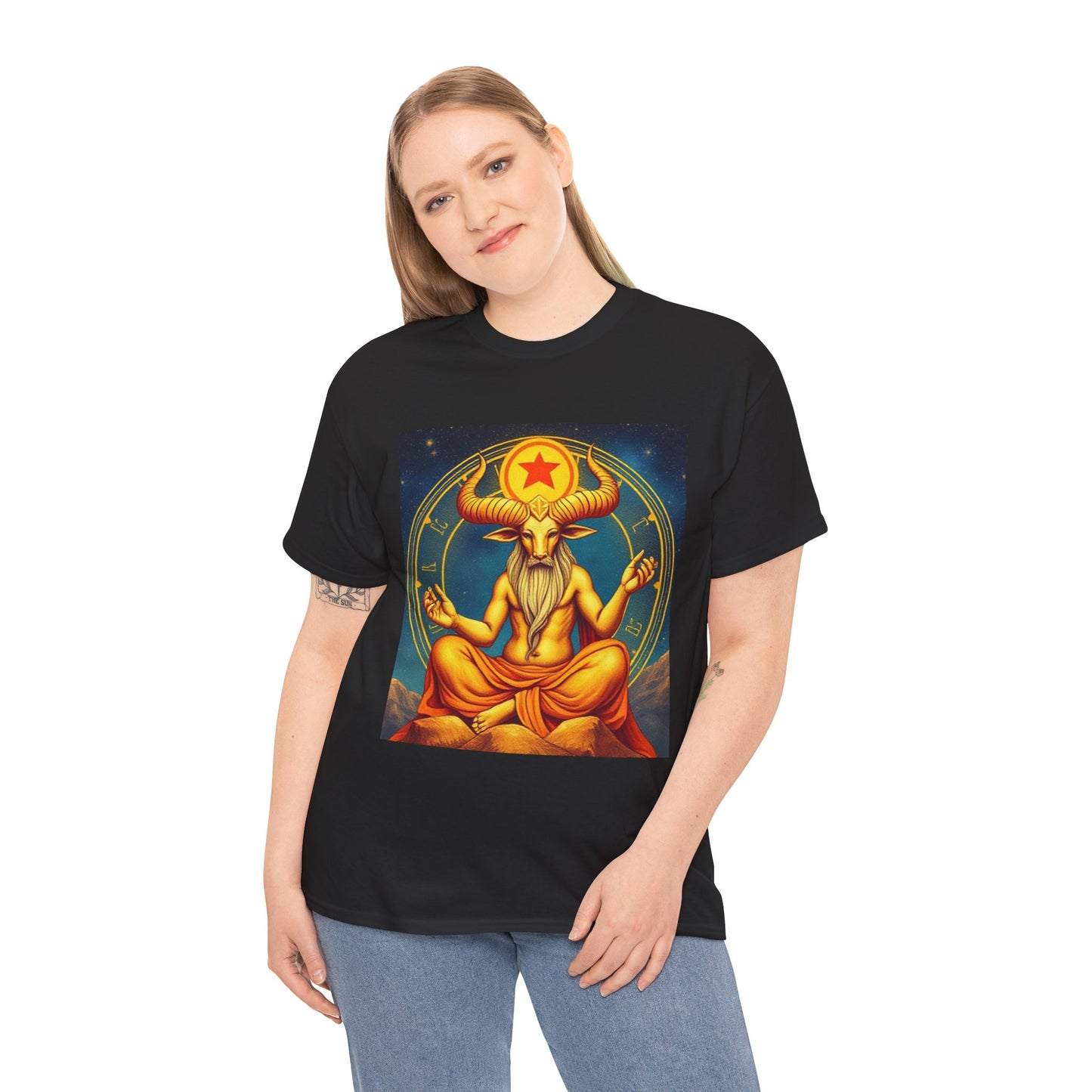Unisex Heavy Cotton T-Shirt, Meditating Bull, Taurus Zodiac Design