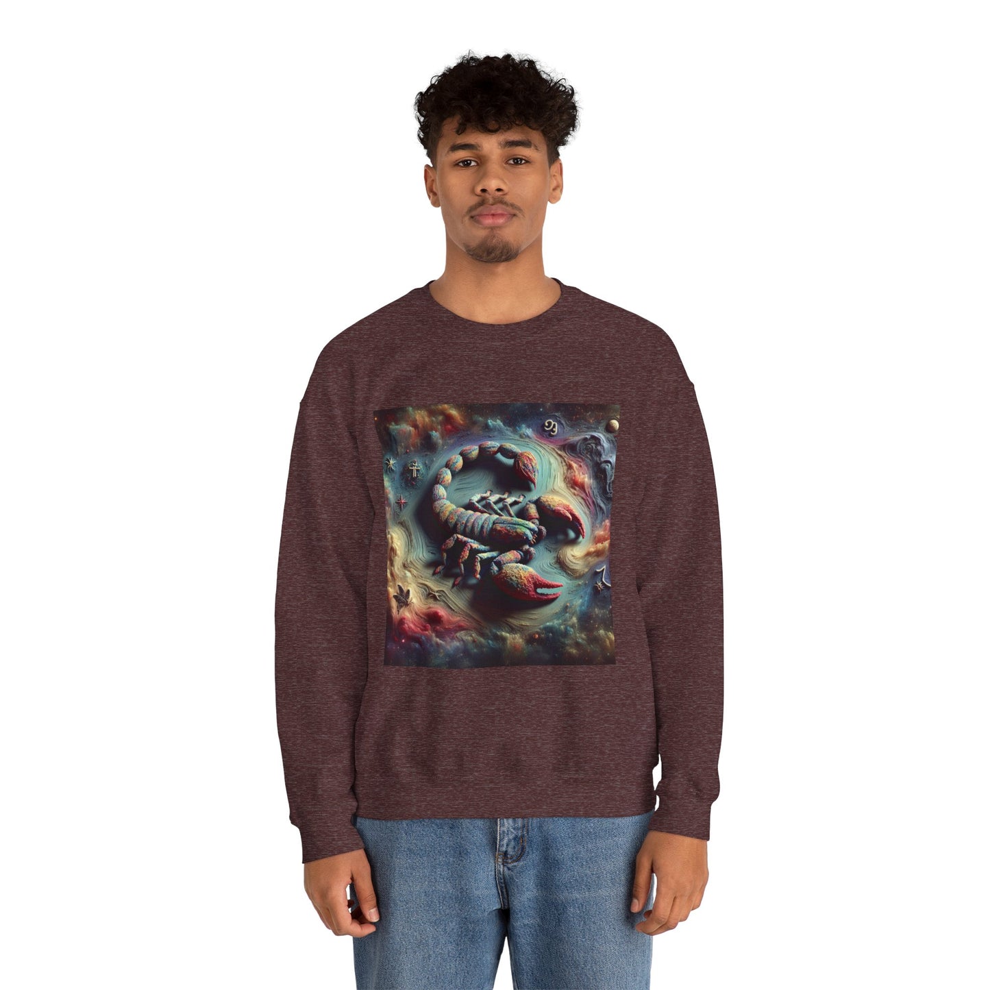 Unisex Heavy Blend™ Crewneck Sweatshirt, Trippy Mist Scorpion, Scorpio Zodiac Design