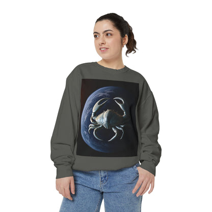 Garment-Dyed Sweatshirt, Unisex, Space Animal Design, Cancer