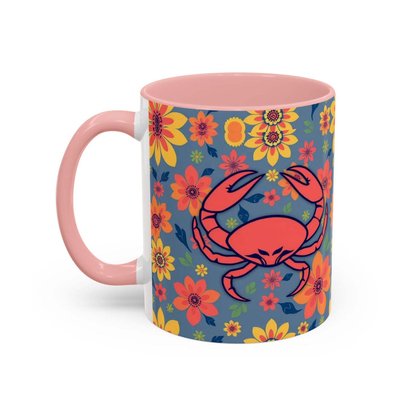 Accent Coffee Mug, Cancer, Zodiac v1, Flower Pattern, (11, 15oz)