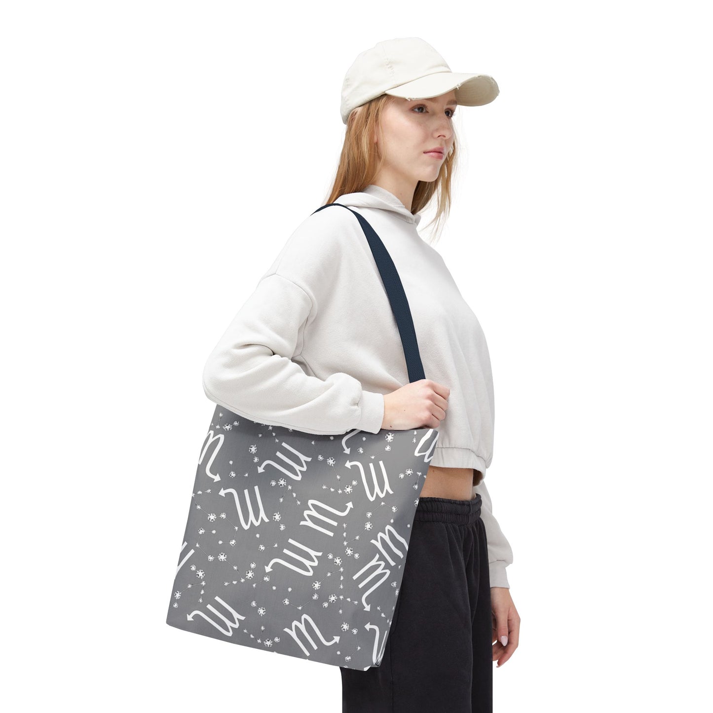 Tote Bag, Scorpio Zodiac Sign, AOP, (Grey, White)