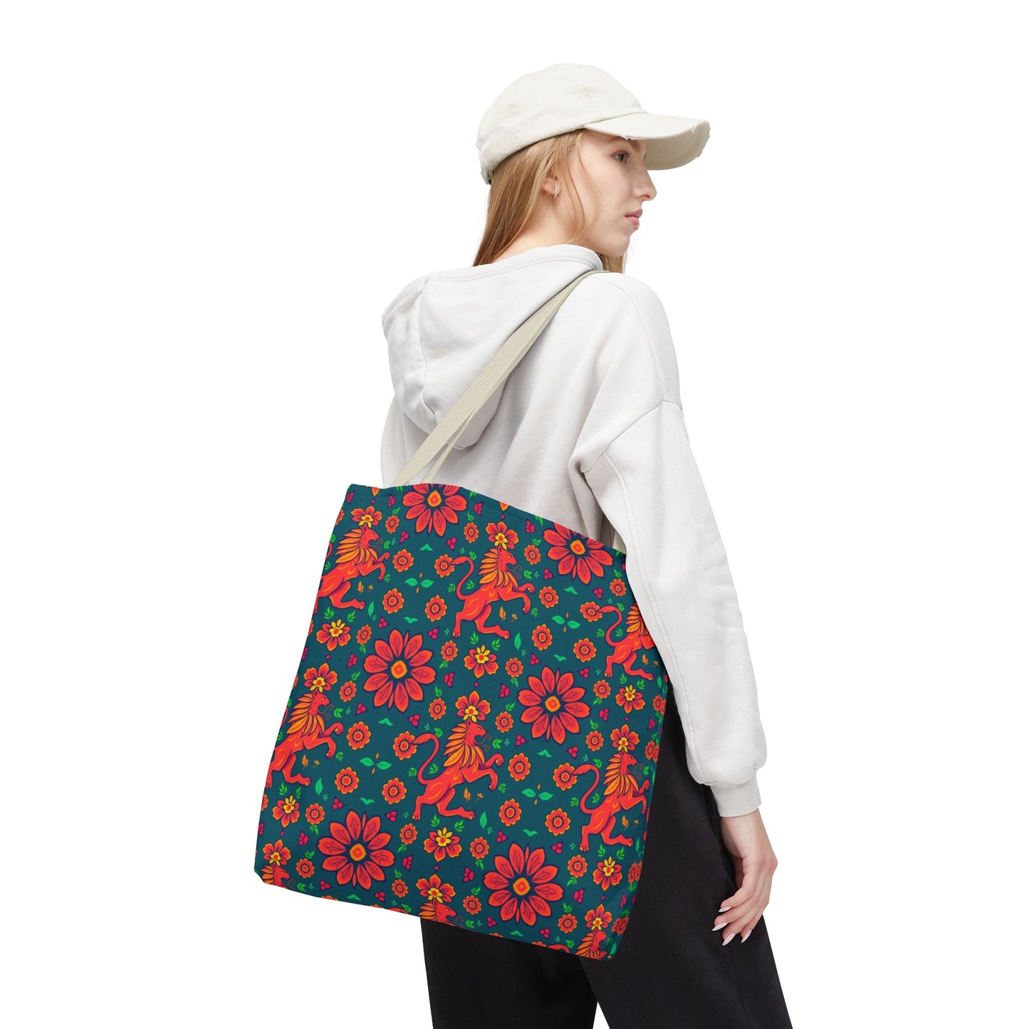 Tote Bag, (AOP), Leo, Zodiac v4, Flower Pattern