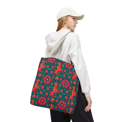 Tote Bag, (AOP), Leo, Zodiac v4, Flower Pattern