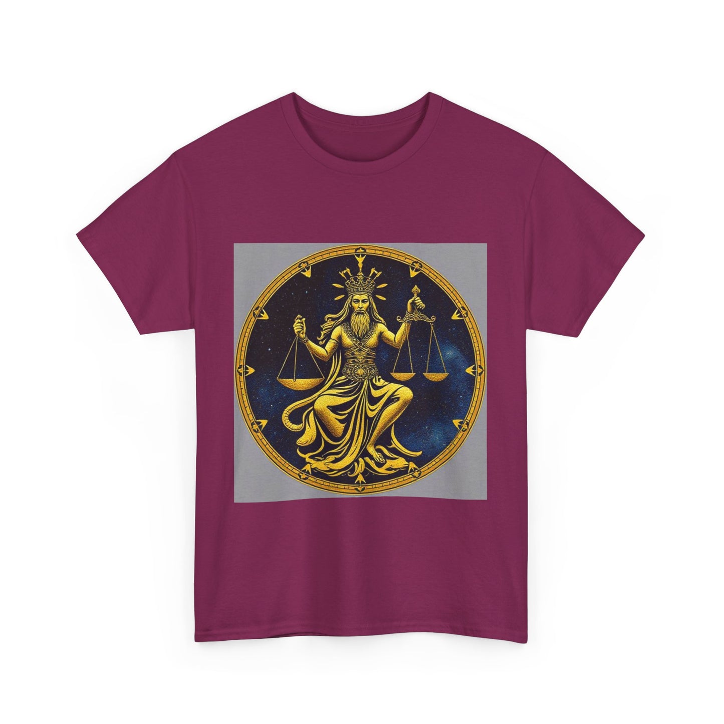Unisex Heavy Cotton T-Shirt, Gold Libra God, Zodiac Design