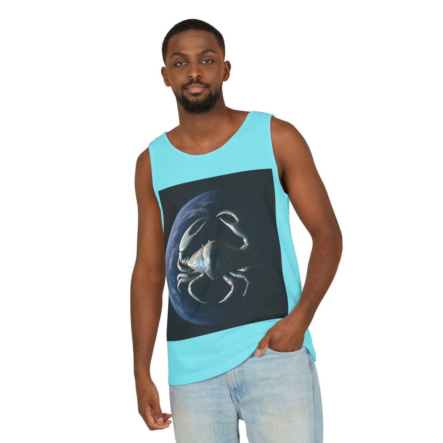 Unisex Garment-Dyed, Tank Top, Cancer Design, Planet Crab, 100% US cotton