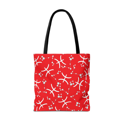 Tote Bag, Pisces Zodiac Sign, AOP, (Red, White)