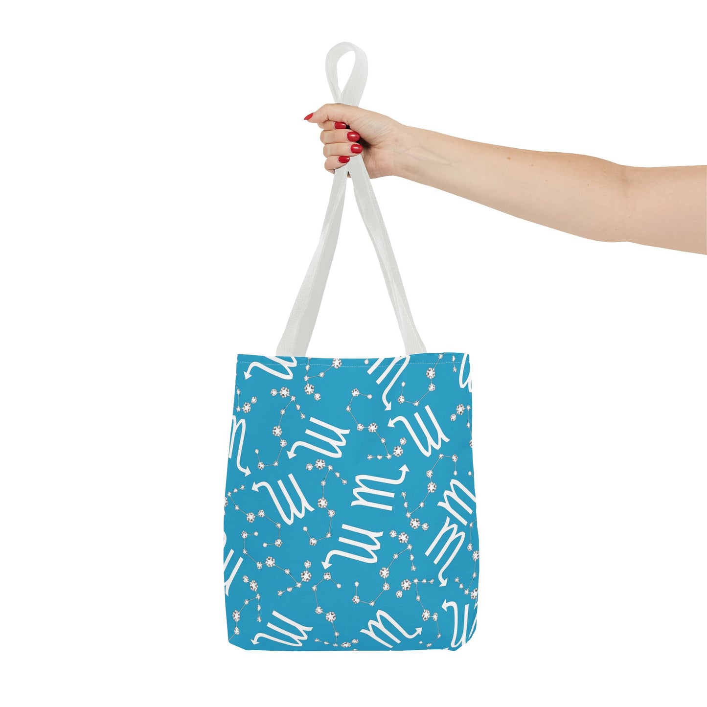 Tote Bag, Scorpio Zodiac Sign, AOP, (Turquoise, White)