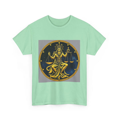Unisex Heavy Cotton T-Shirt, Gold v1, Libra God, Zodiac Design