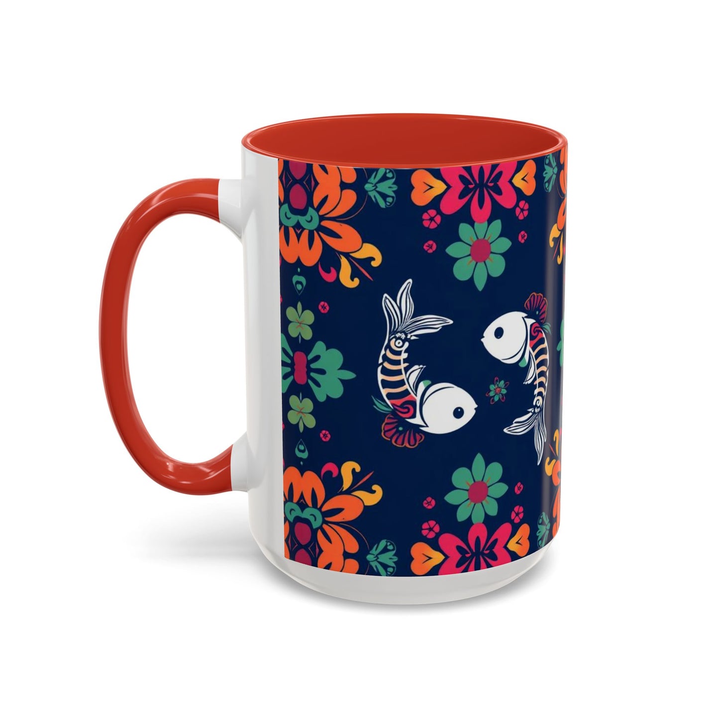 Accent Coffee Mug, Pisces, Zodiac. Flower Pattern, (11, 15oz)