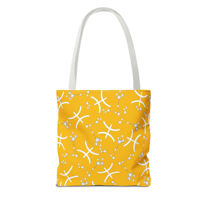 Tote Bag, Pisces Zodiac Sign, AOP, (Yellow, White)